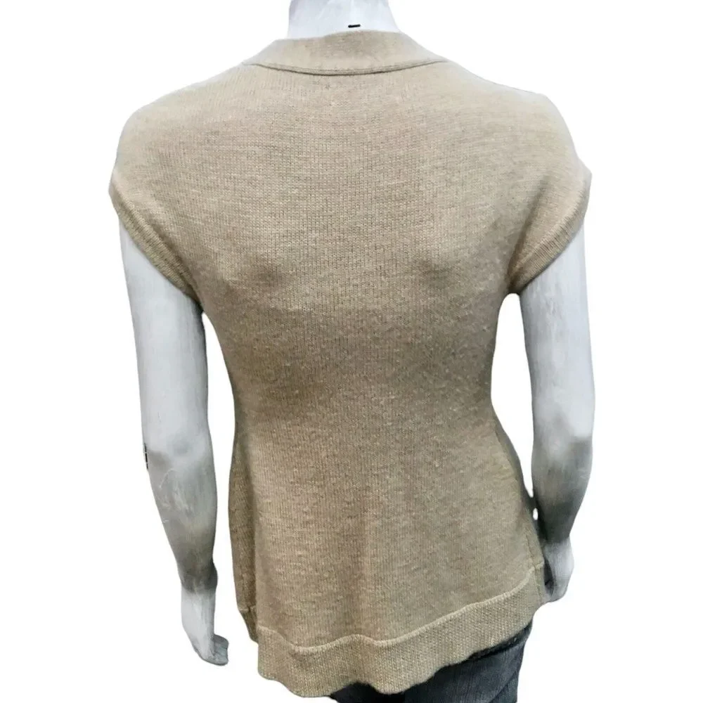 Beth Bowley Beige ButtonUp Minimalist SoftWool Short Sleeve Cardigan Womens S